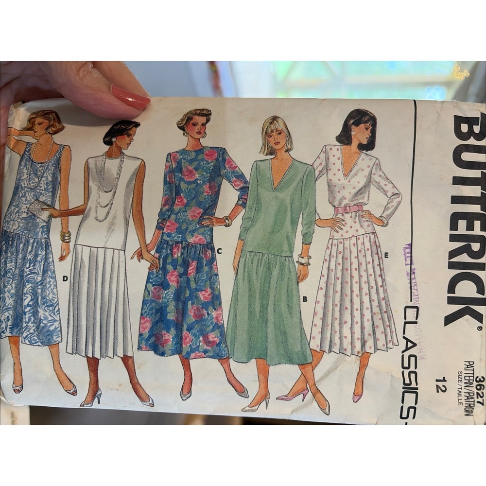 Butterick 3627 Vintage 1986 Pullover Dress Sewing Pattern Size 12 Cut